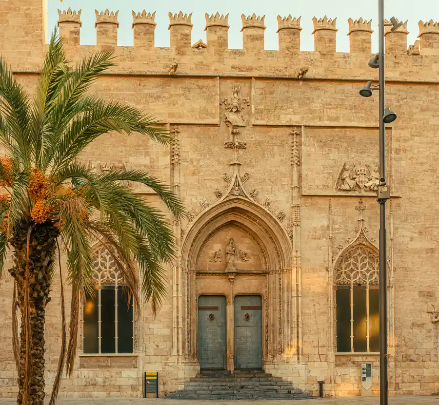La Lonja de la Seda entrance in Valencia old town, Gothic UNESCO World Heritage building