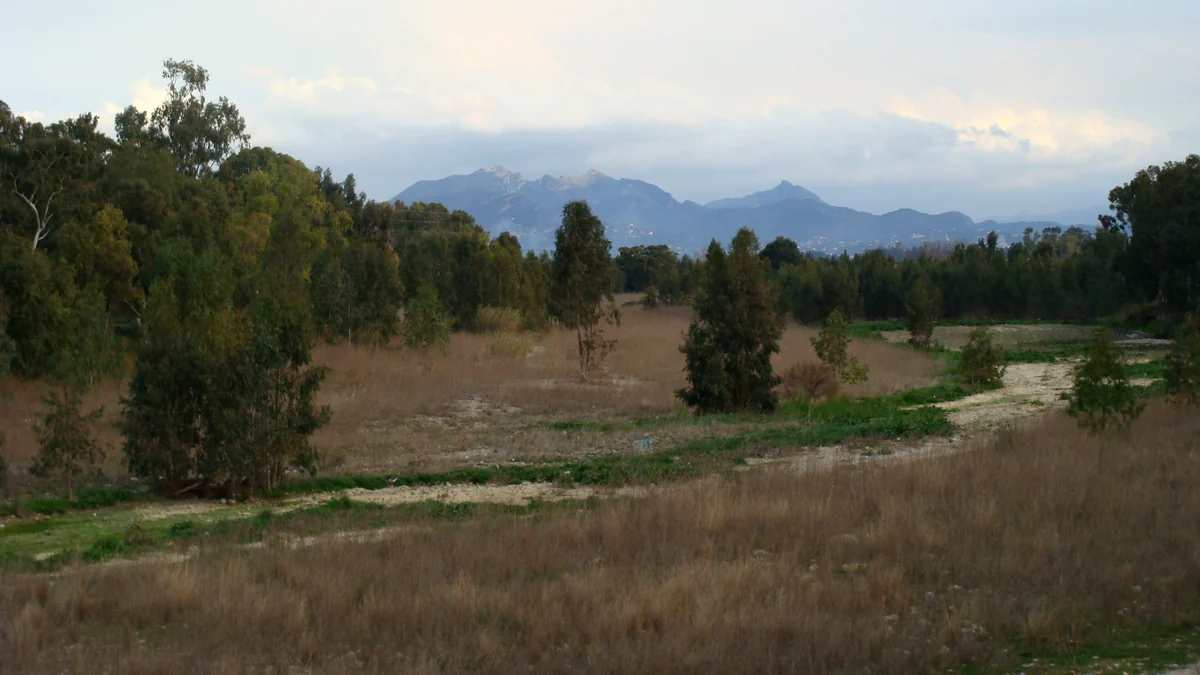 The La Murta mountains seen across the Magro riverbed near Carlet, in the Ribera Alta
