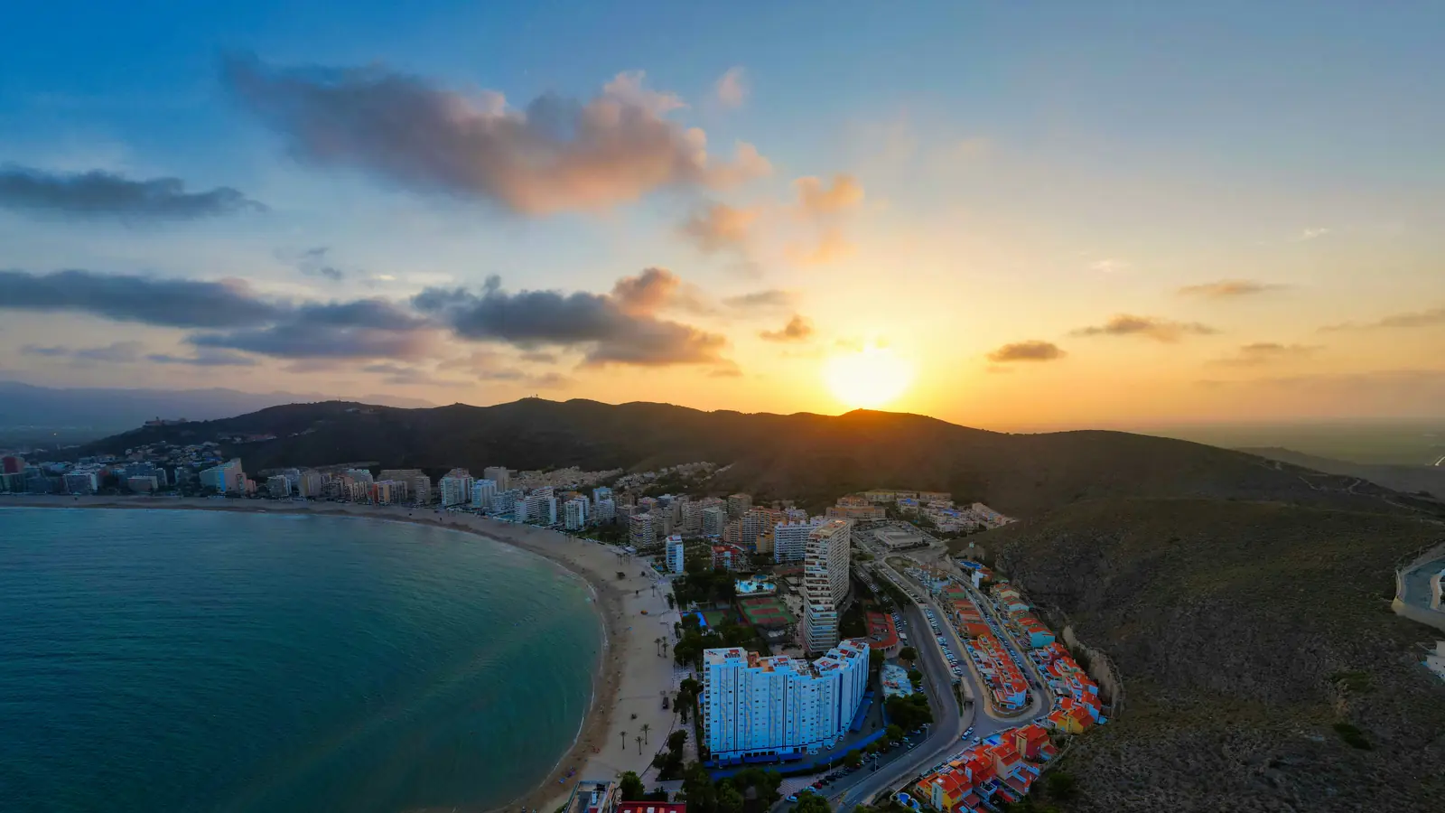 Cullera bay and beach with the castle hill behind the town