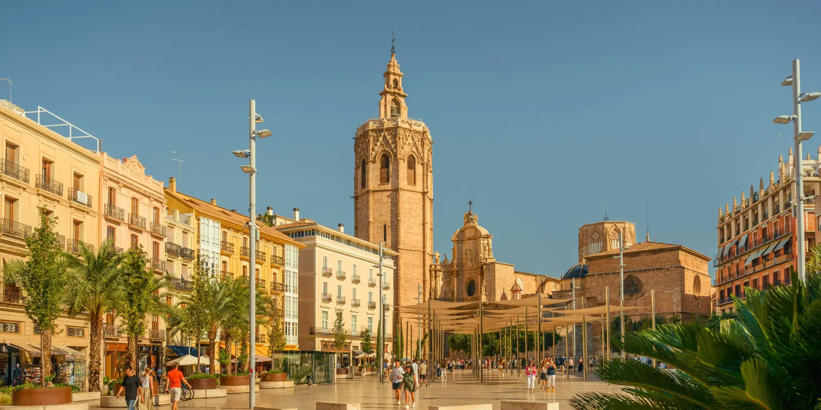 Plaza de la Reina in Valencia with the Micalet bell tower and the cathedral